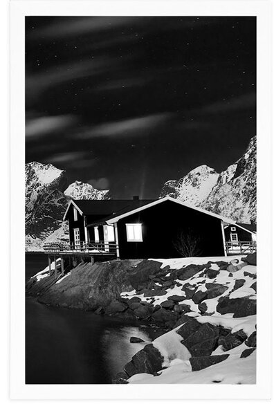 Poster peisaj în Norvegia în design alb-negru