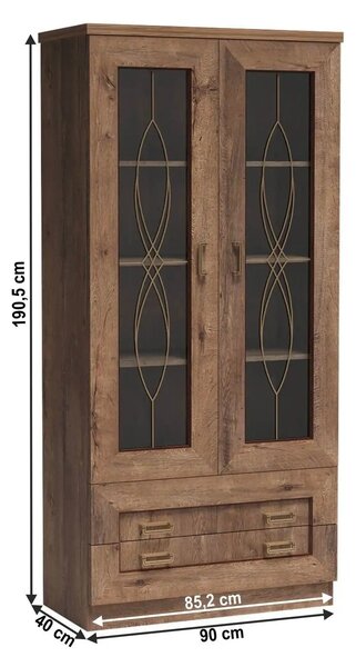 Vitrina TEDY Tip T8, stejar lefkas, PAL melaminat, 90x44x191 cm