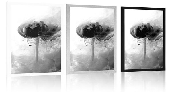 Poster flori roz în design interesant în design alb-negru