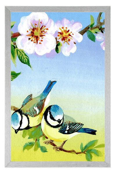Poster piţigoi și flori înfloritoare