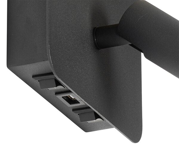 Aplica neagră cu LED inclus cu USB și lampă de citit cu întrerupător - Robin