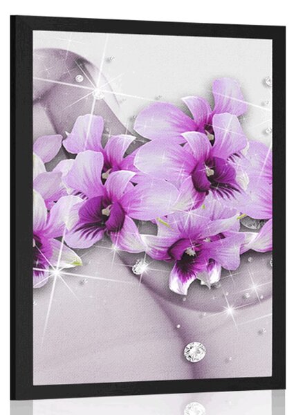 Poster flori violete pe fundal abstract