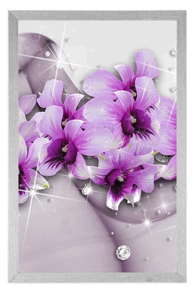 Poster flori violete pe fundal abstract