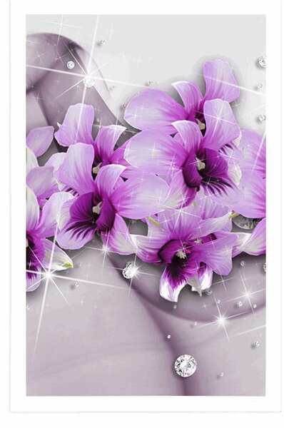 Poster flori violete pe fundal abstract