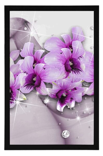 Poster flori violete pe fundal abstract