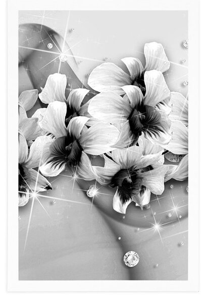 Poster flori în alb-negru pe fundal abstract