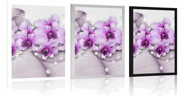 Poster flori violete pe fundal abstract