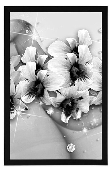 Poster flori în alb-negru pe fundal abstract