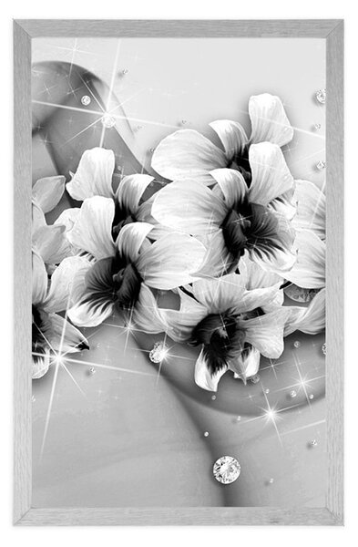 Poster flori în alb-negru pe fundal abstract