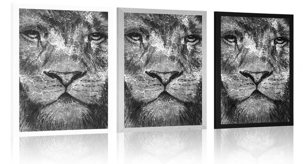 Poster chipul leului în design alb-negru