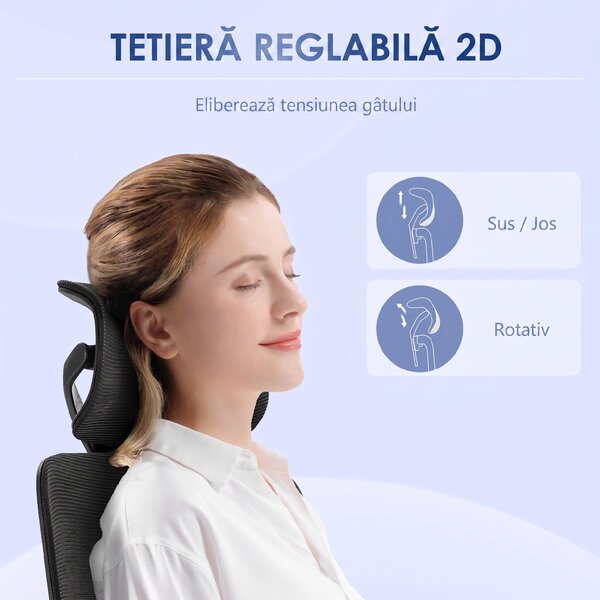 Vinsetto Scaun Ergonomic de Birou cu Spătar Reglabil Tetieră Cotiere Suport Lombar Funcție de Rotire Negru | Aosom Romania