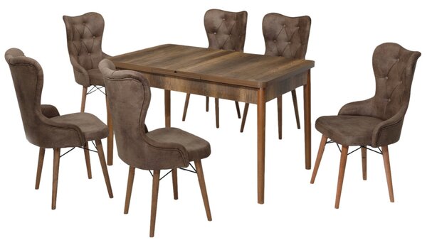 Lord Set Masa 80*170 Extensibila si Scaune 6 bucati Maro
