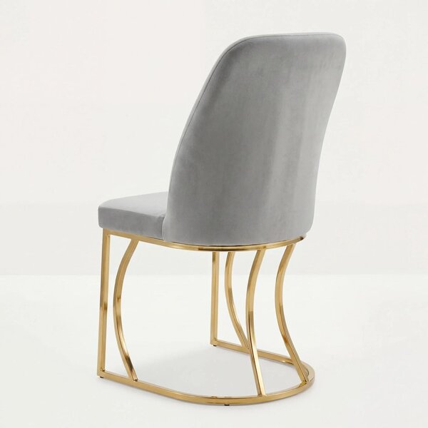 Set Masa şi 6 Scaune Monza, Stil Elegant, Detalii Aurii, 85x160 cm, Blat Marmorat Bermuda Gri