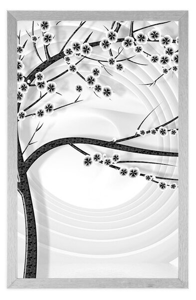Poster copac modern în alb-negru pe fundal abstract