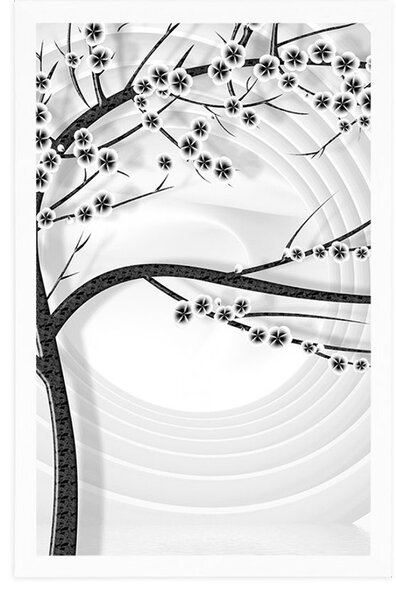 Poster copac modern în alb-negru pe fundal abstract