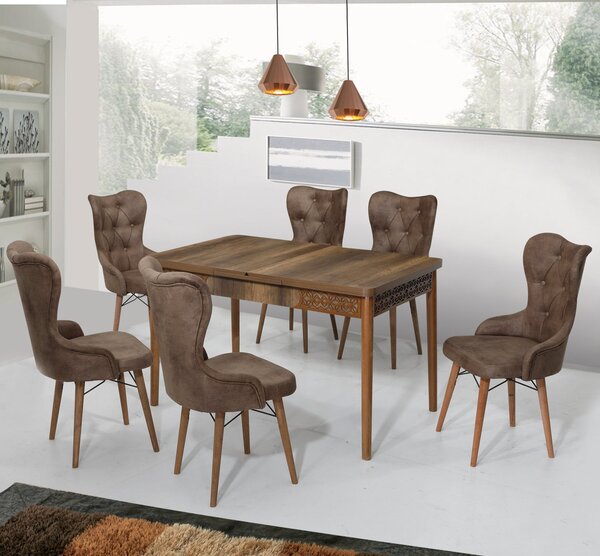 Lord Set Masa 80*170 Extensibila si Scaune 6 bucati Maro