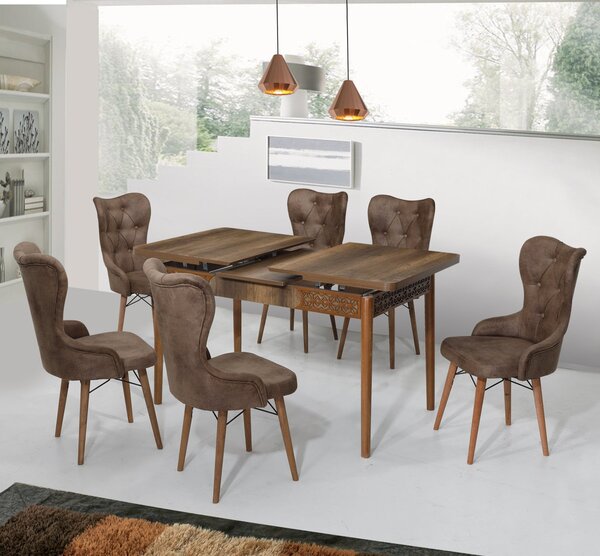 Lord Set Masa 80*170 Extensibila si Scaune 6 bucati Maro