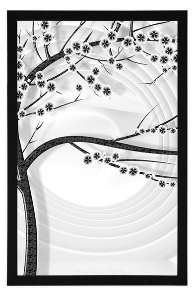 Poster copac modern în alb-negru pe fundal abstract