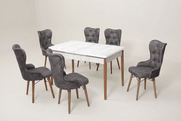 Lord Set Masa 80*170 Extensibila si Scaune 6 bucati Gri