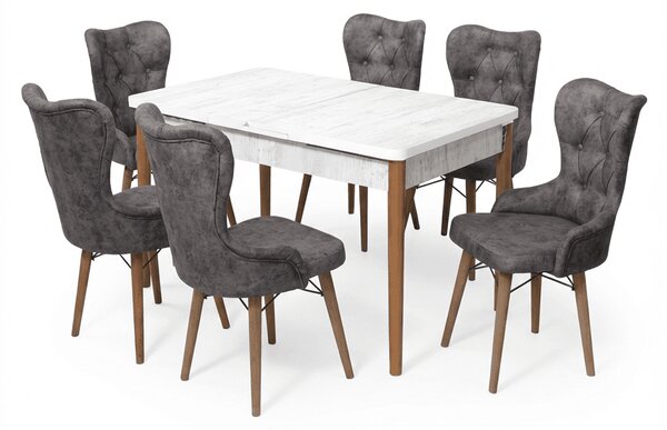 Lord Set Masa 80*170 Extensibila si Scaune 6 bucati Gri