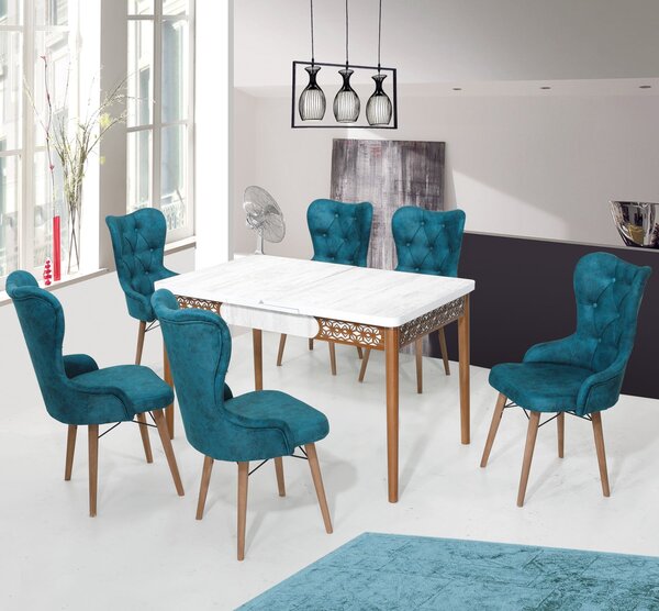 Lord Set Masa 80*170 Extensibila si Scaune 6 bucati Albastru