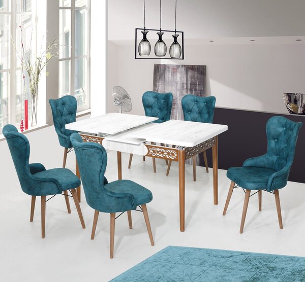 Lord Set Masa 80*170 Extensibila si Scaune 6 bucati Albastru