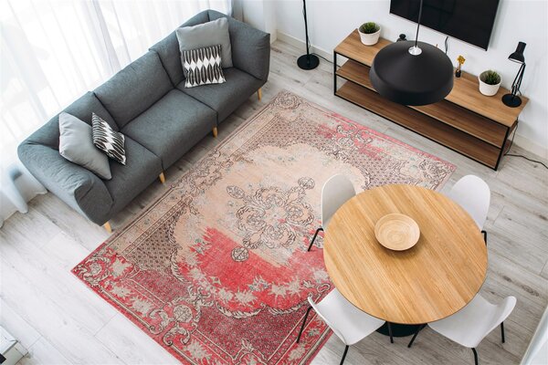 Covor Modern Vintage 8405, Bej Rosu , Inaltime fir 8 mm