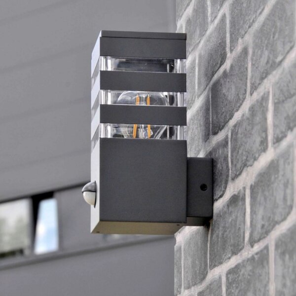 Aplica de perete exterior TEKSAS 1xE27/12W/230V IP44 antracit cu senzor