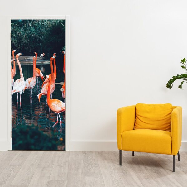 Fototapet pentru ușă - Cârd de flamingo (95x205cm)