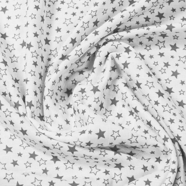 Paturica dubla de muselina XXL 110x110 cm Kidizi Grey Stars, 100% bumbac