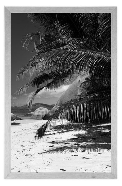 Poster frumusețile plajei Anse Source în design alb-negru