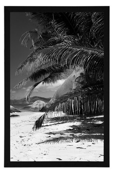Poster frumusețile plajei Anse Source în design alb-negru