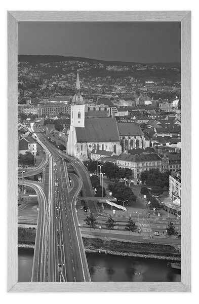Poster vedere la Bratislava de noapte în design alb-negru