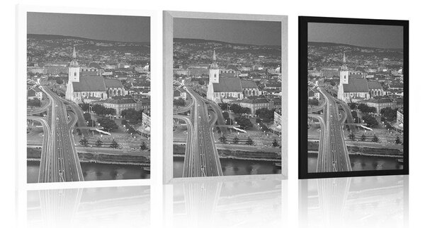 Poster vedere la Bratislava de noapte în design alb-negru