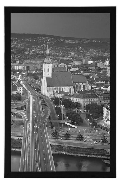 Poster vedere la Bratislava de noapte în design alb-negru