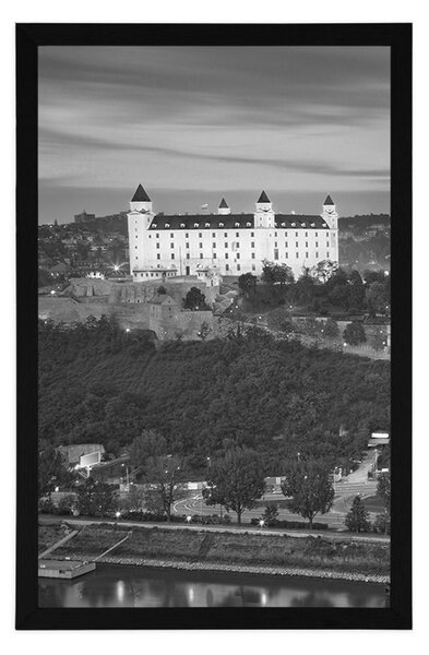 Poster vedere a castelului Bratislava în design alb-negru