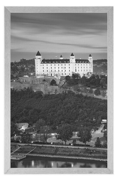 Poster vedere a castelului Bratislava în design alb-negru