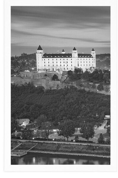 Poster vedere a castelului Bratislava în design alb-negru