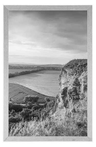 Poster biserică istorică lângă Nitra în design alb-negru