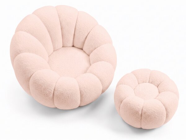 Fotoliu design BLOOM cu taburet, roz deschis