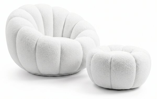 Fotoliu design BLOOM cu taburet, alb