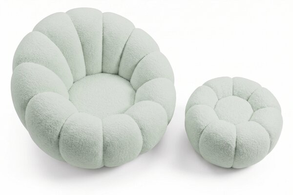 Fotoliu design BLOOM cu taburet, verde deschis