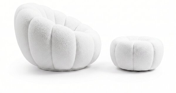 Fotoliu design BLOOM cu taburet, alb