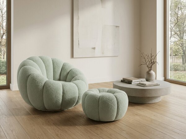 Fotoliu design BLOOM cu taburet, verde deschis