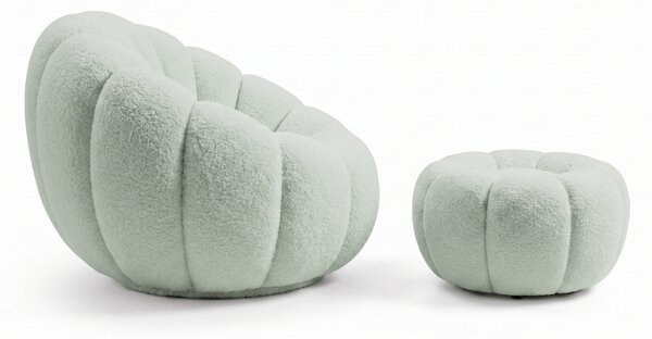 Fotoliu design BLOOM cu taburet, verde deschis