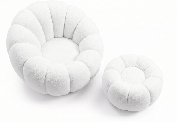 Fotoliu design BLOOM cu taburet, alb