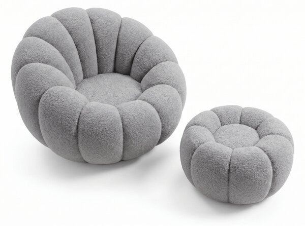 Fotoliu design BLOOM cu taburet, gri