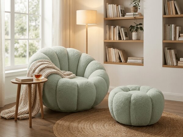 Fotoliu design BLOOM cu taburet, verde deschis