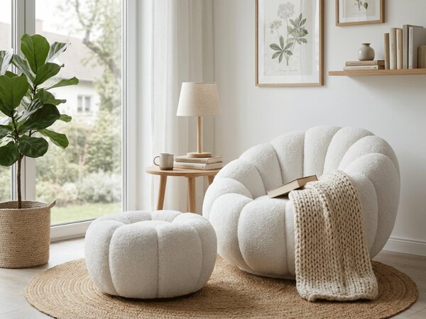 Fotoliu design BLOOM cu taburet, alb