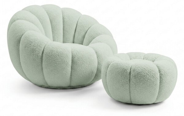 Fotoliu design BLOOM cu taburet, verde deschis